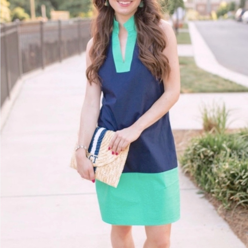 Sail to Sable Preppy Tunic Dress in Classic Navy Blue and Kelly Green XL